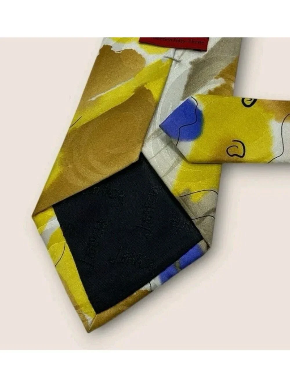 J. GARCIA Silk Tie XL Yellow Blue Brown Art W:3.7